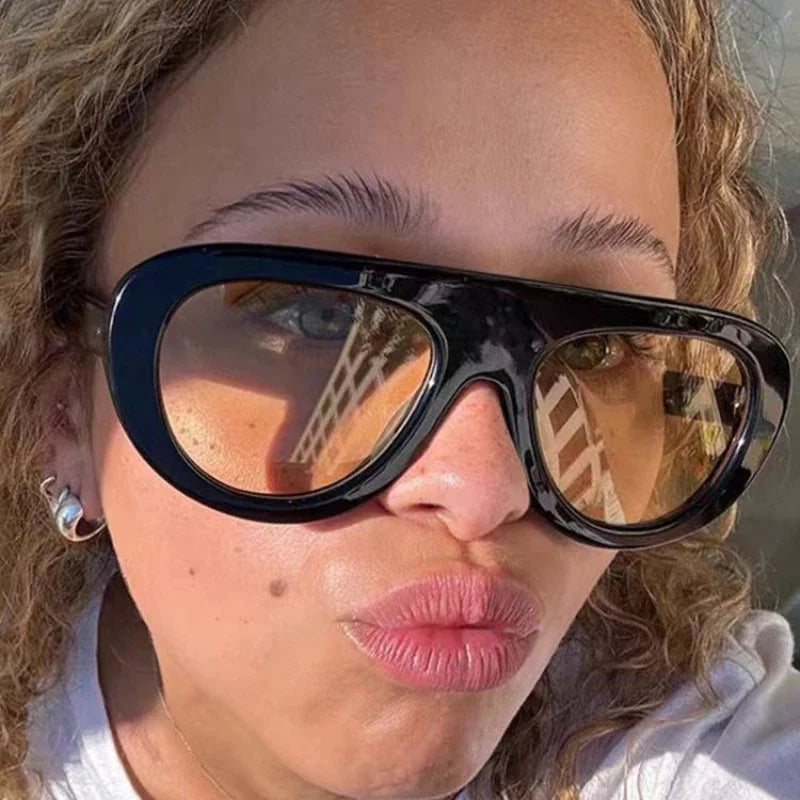 Oversized Pilot Sunglasses Big Frame Windproof UV400 — Black | KIMLUD