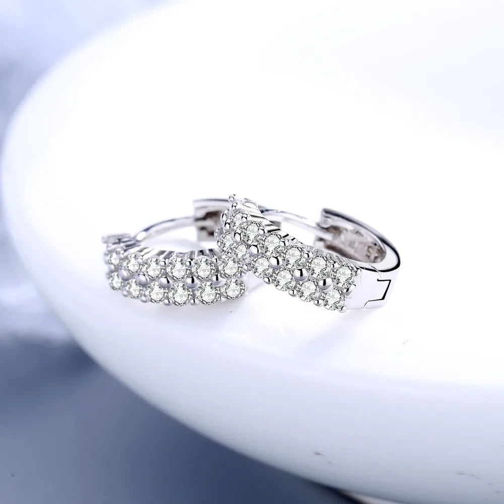 URMYLADY 925 Sterling silver needle Earrings Fashion High Quality Jewelry Double Row Crystal Zircon Round Stud - KIMLUD