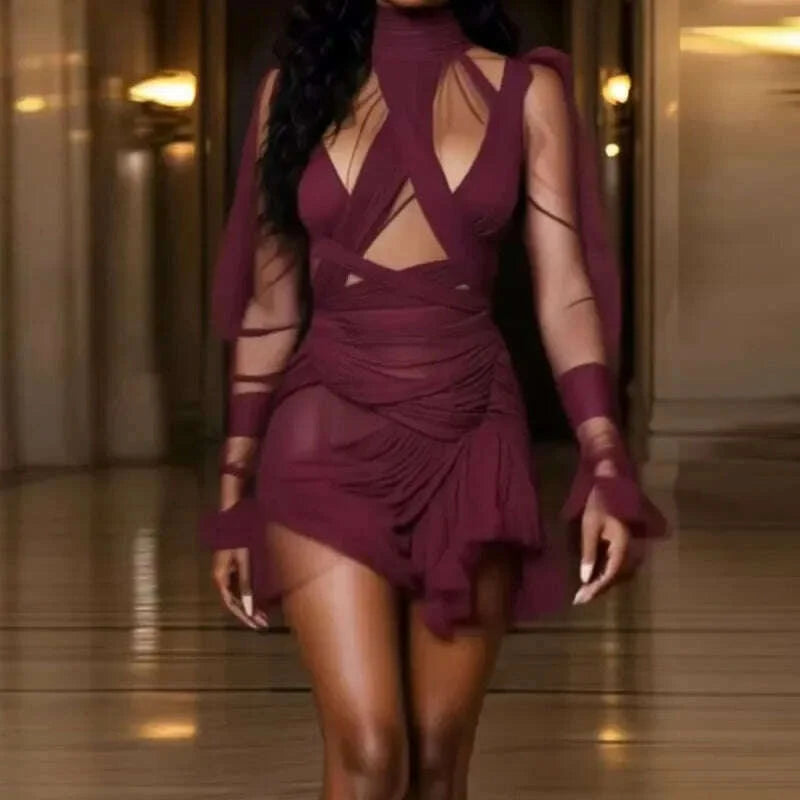 fashion-high-collar-draped-ruffle-mini-dress-elegant-hight-waist-solid-color-short-dress-casual-long-sleeve-womens-party-dresskimludkimlud-35573298