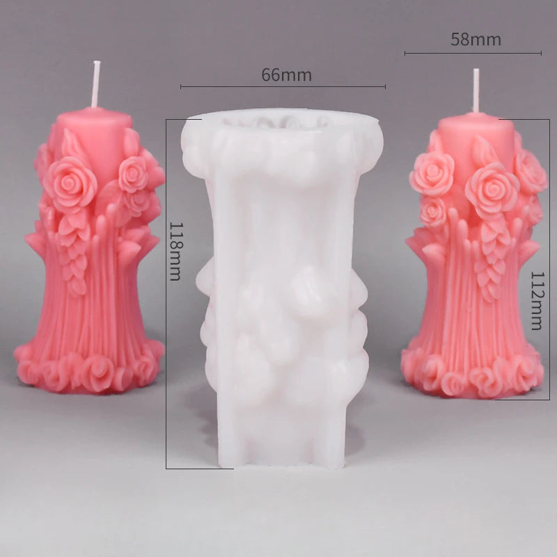 KIMLUD, Rose Pillar Candle Mold 3D Rose Flower Silicone Mold Handmade Bouquet of Flowers,Wedding Gift,Home Desktop Decor Mold, KIMLUD Womens Clothes
