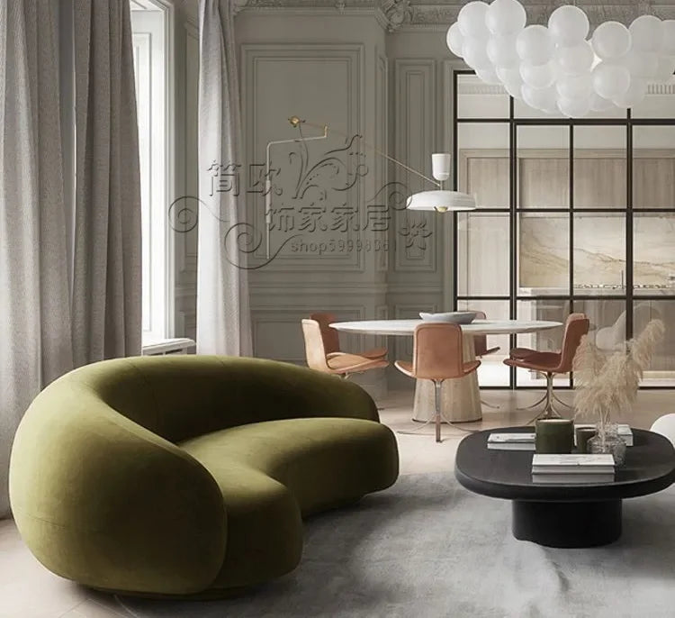 Nordic Velvet-Inspired Sofa Curved Silhouette With Plush Cushioning — Olive Green | KIMLUD