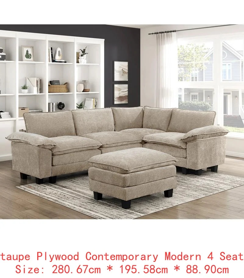 Chenille Sectional Sofa Set 6-Piece Modular Luxe Soft — Light Dove-Gray | KIMLUD
