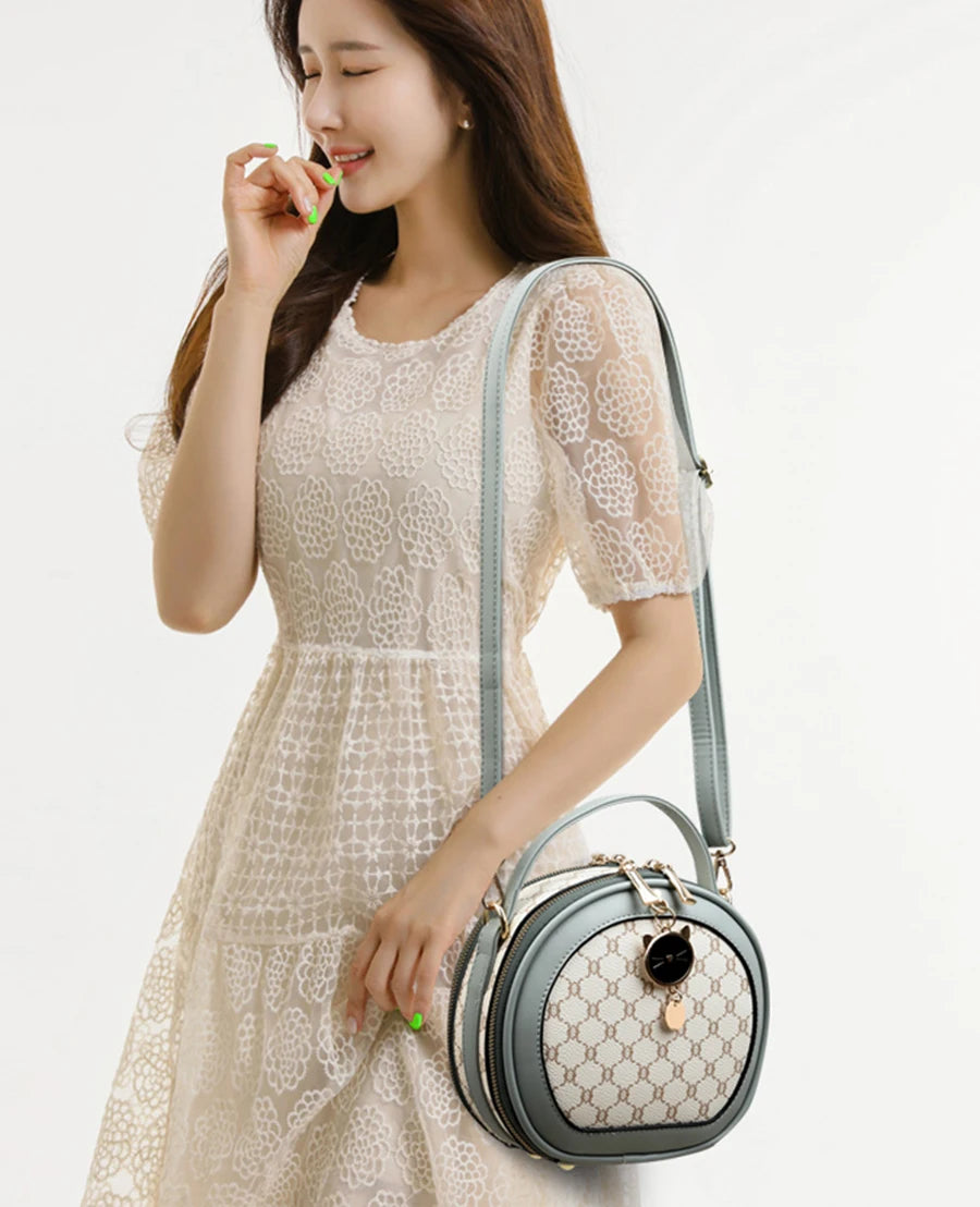 PU Leather Circular Crossbody Bag Sequined Letter — Off-White | KIMLUD