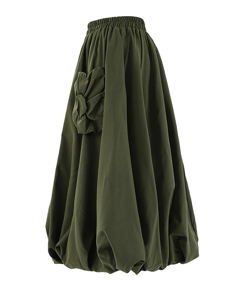 Skirt – High Elastic Waist – A-Line Silhouette – Khaki | KIMLUD