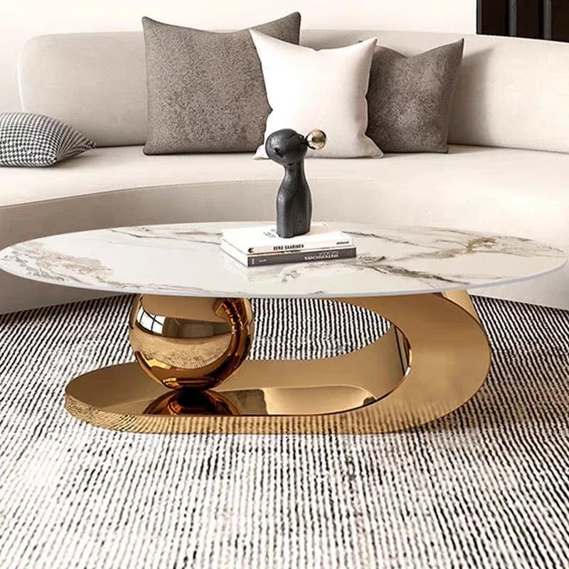 -Rock Slab Light Luxury Coffee Table Modern Minimalist Home Small House Italian Living Room Designer Oval Coffee Table Table