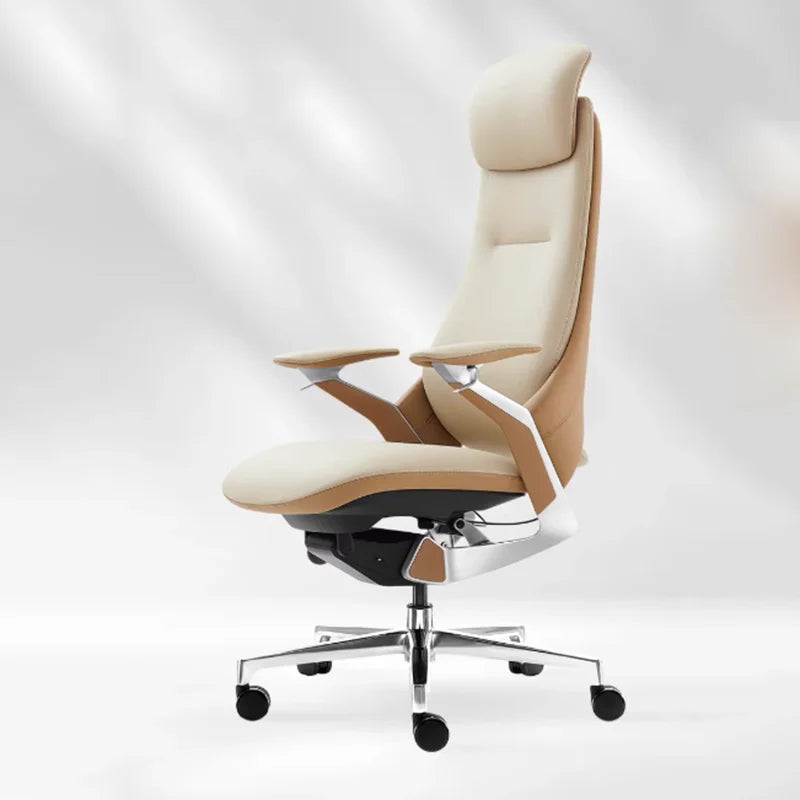 Leather Ergonomic Office Chair Solid — Ivory | KIMLUD