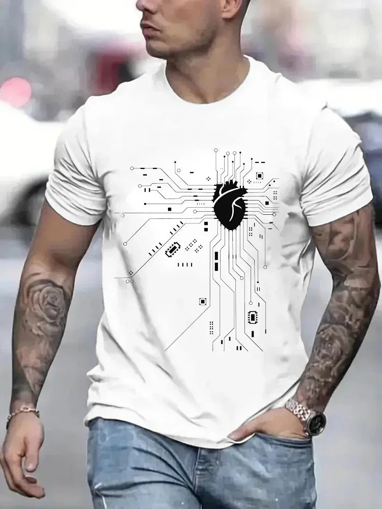 Graphic Cotton Circuit Diagram Tee — Black | KIMLUD