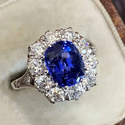 KIMLUD, CAOSHI Luxury Blue Crystal Stone Rings with Tiny Flower Cubic Zirconia Pretty Women's Jewelry Elegant Engagement Accessories, KIMLUD Womens Clothes