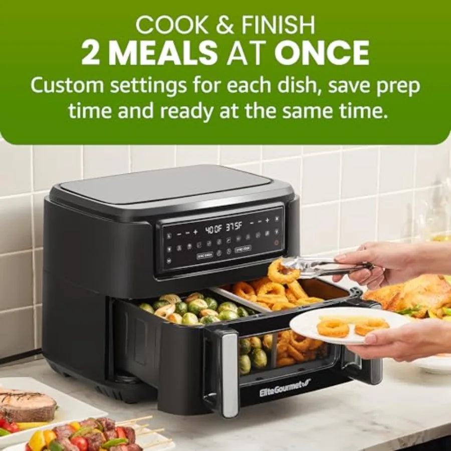 Dual Zone Air Fryer Oven 11QT Divider — Black | KIMLUD