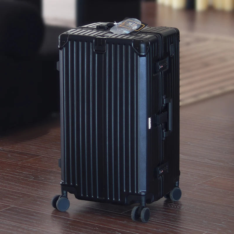Aluminum Frame Suitcase Large Capacity — Black | KIMLUD