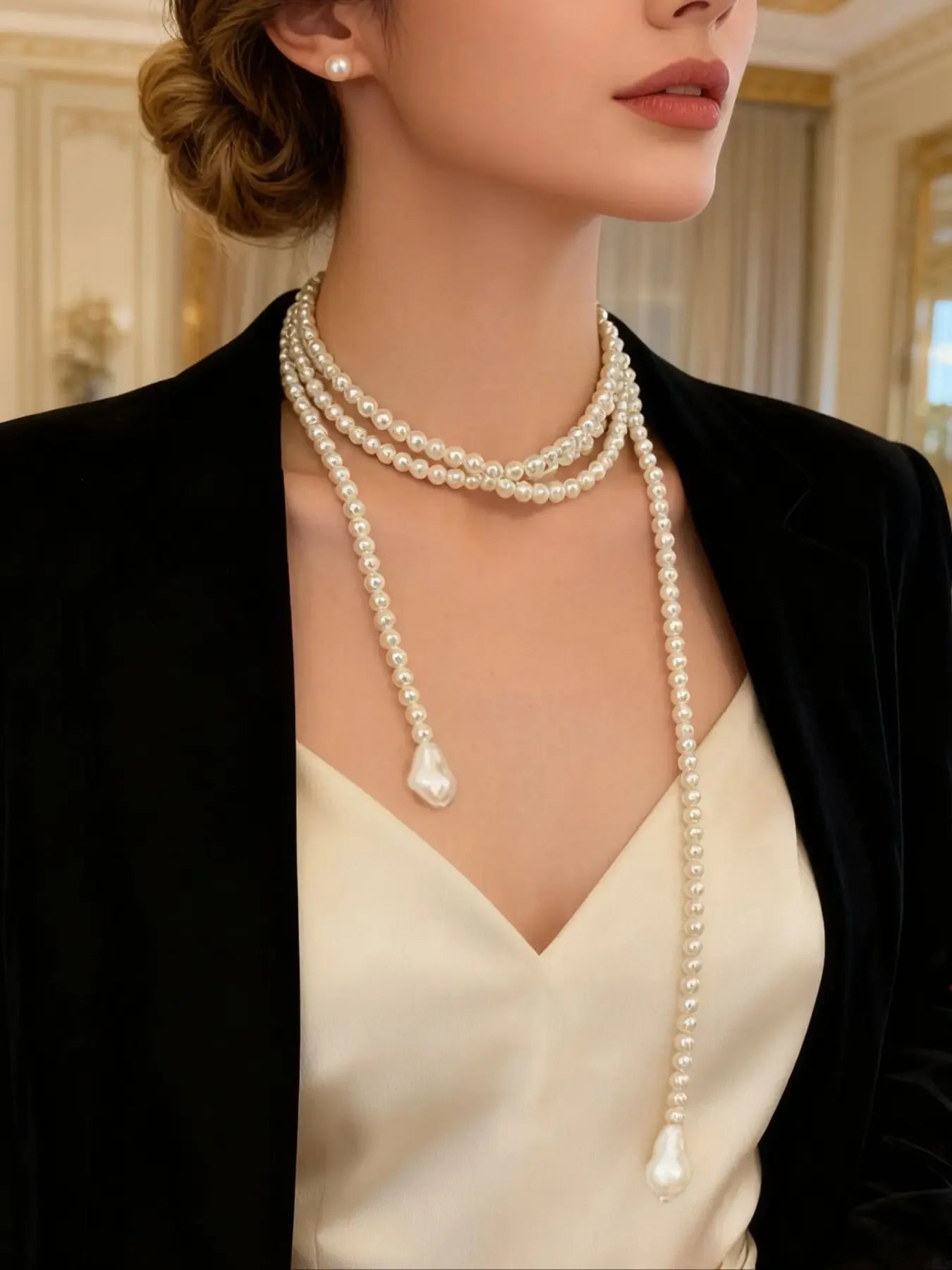 Pearl Necklace – Multilayer Imitation Pearl – Waterdrop Baroque Pendant | KIMLUD