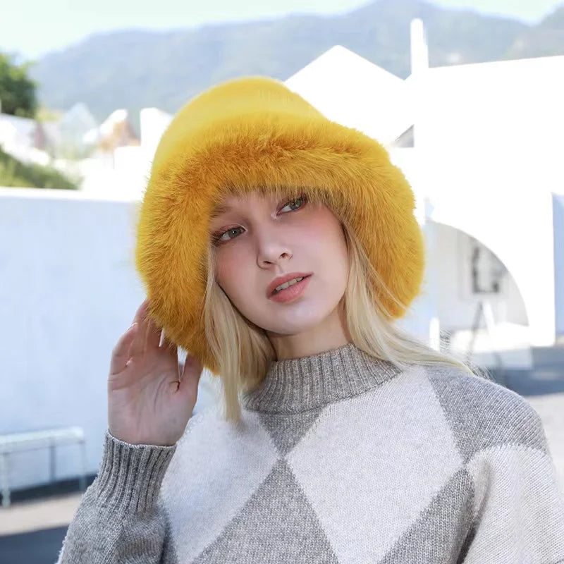 New Fur Hat Women Warm Snow Ski Cap Female Faux Fox Fur Bomber Hat Lady Windproof Winter Hats for Women Russian Warmer Hat - KIMLUD