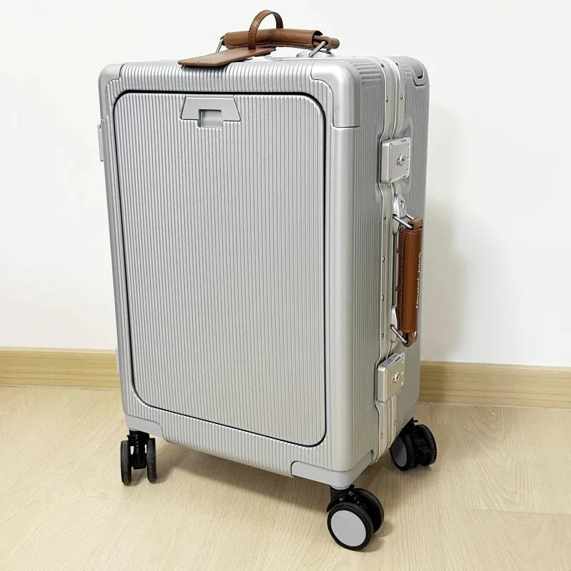 Premium PC Wide Trolley Luggage Front Opening Multi-Functional Women's 20-Inch Boarding Box and Men's 24-Inch Suitcase Combo