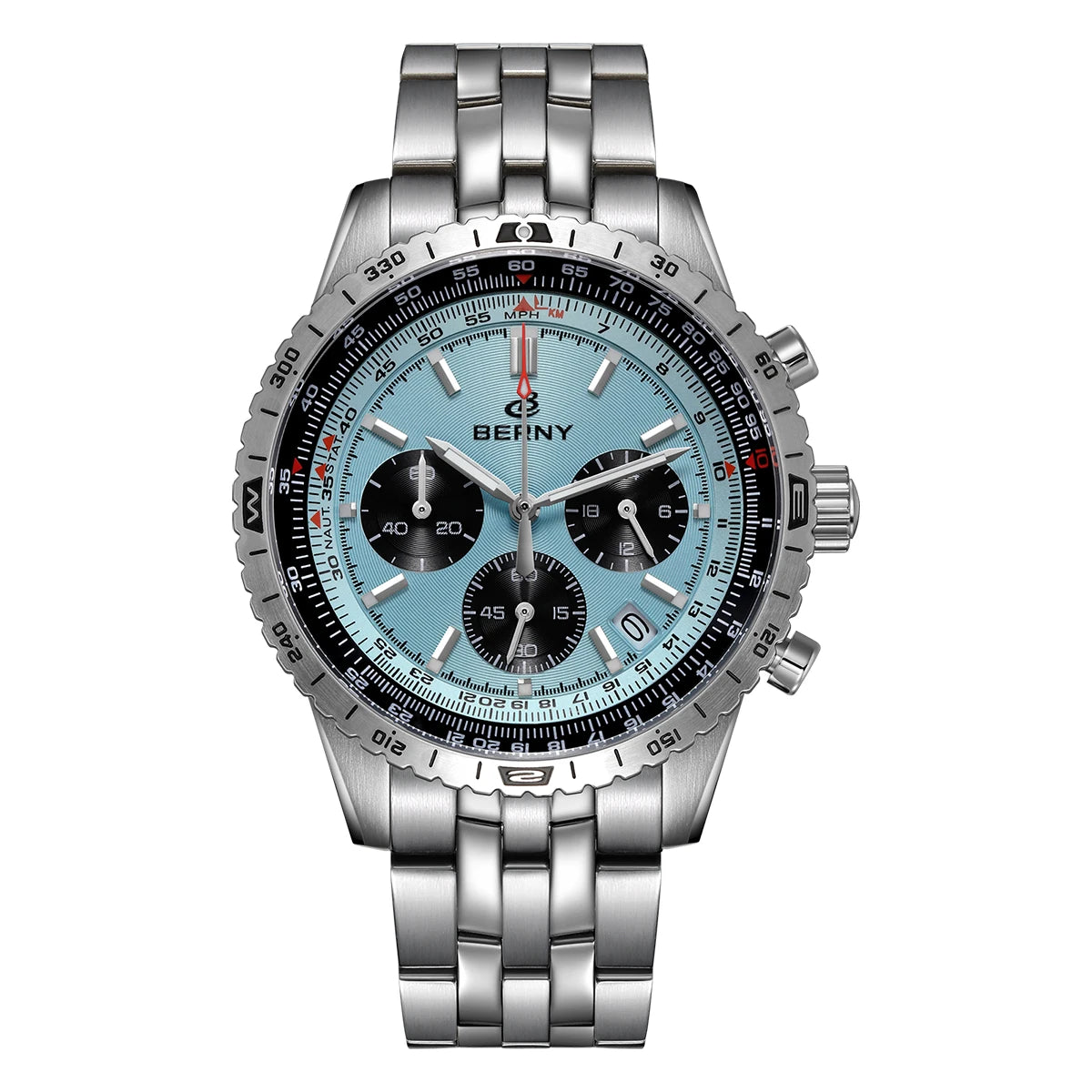 BERNY Aviation Pilot Men's Watches Quartz Chronograph Watch Date Sapphire Super Luminous Luxury Brand Dress Man Wristwatch