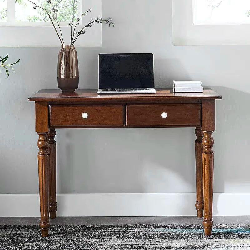 Solid Wood Desk Walnut Finish — Warm Walnut Brown | KIMLUD