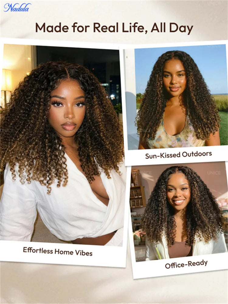 Wig – Glueless Curly Wig – 100% Human Hair – Chestnut Ombre | KIMLUD