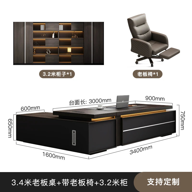 Wooden Desk With Drawers — Charcoal Black | KIMLUD