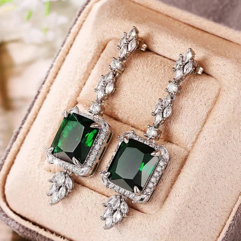 Cubic Zirconia Drop Earrings Water-Drop Inlaid — Emerald | KIMLUD