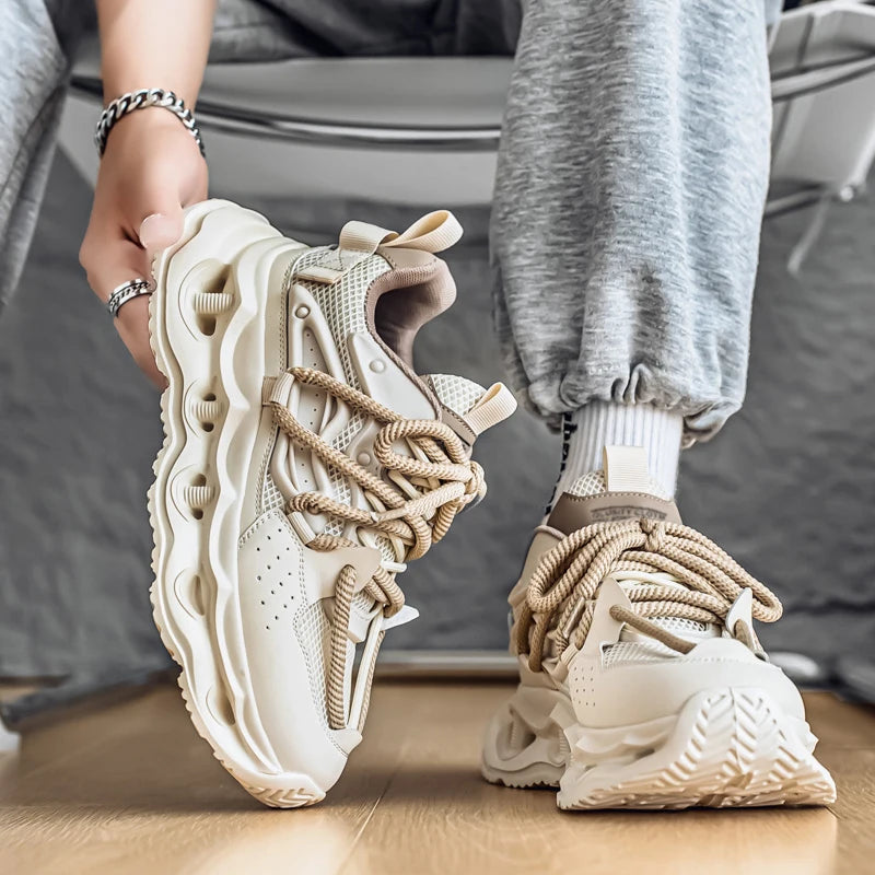 Men's sports shoes four seasons new thick-sole non-slip outdoor casual running shoes student light breathable soft-sole sneakers