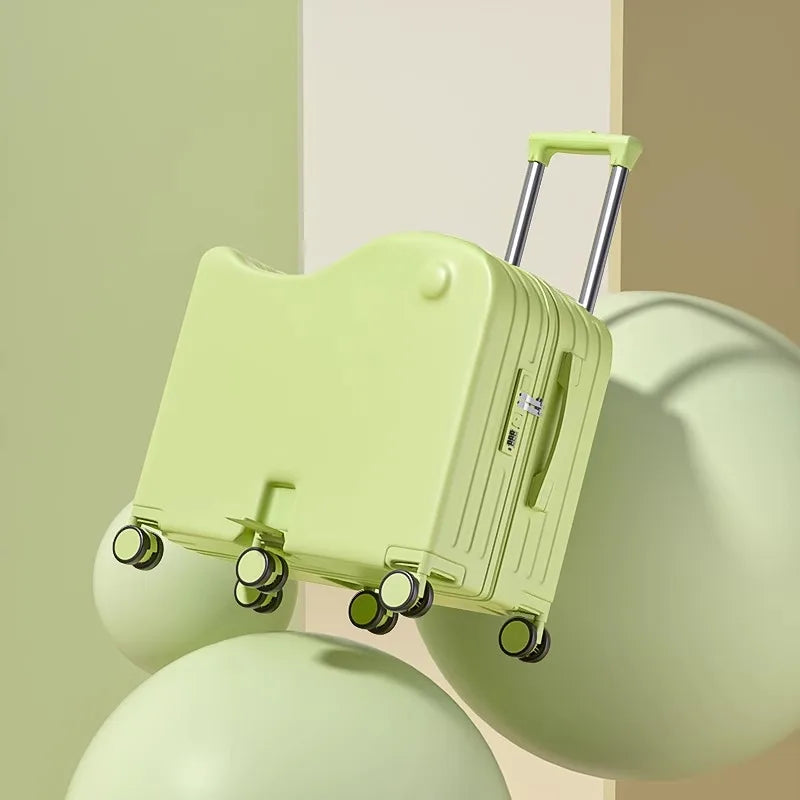 18 inch New Suitcase with Seat for Children Small Luggage Lightweight Boardable PC Suitcase Foldable Pedal Girls and Boys