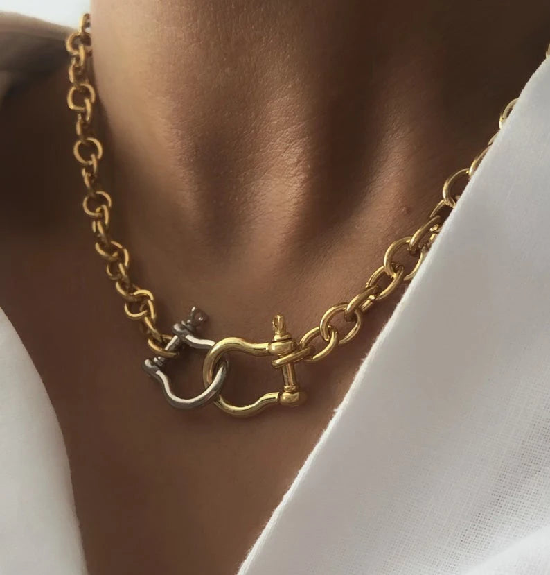 Handmade Lucite Beaded Pearl Choker Necklace — Blue | KIMLUD