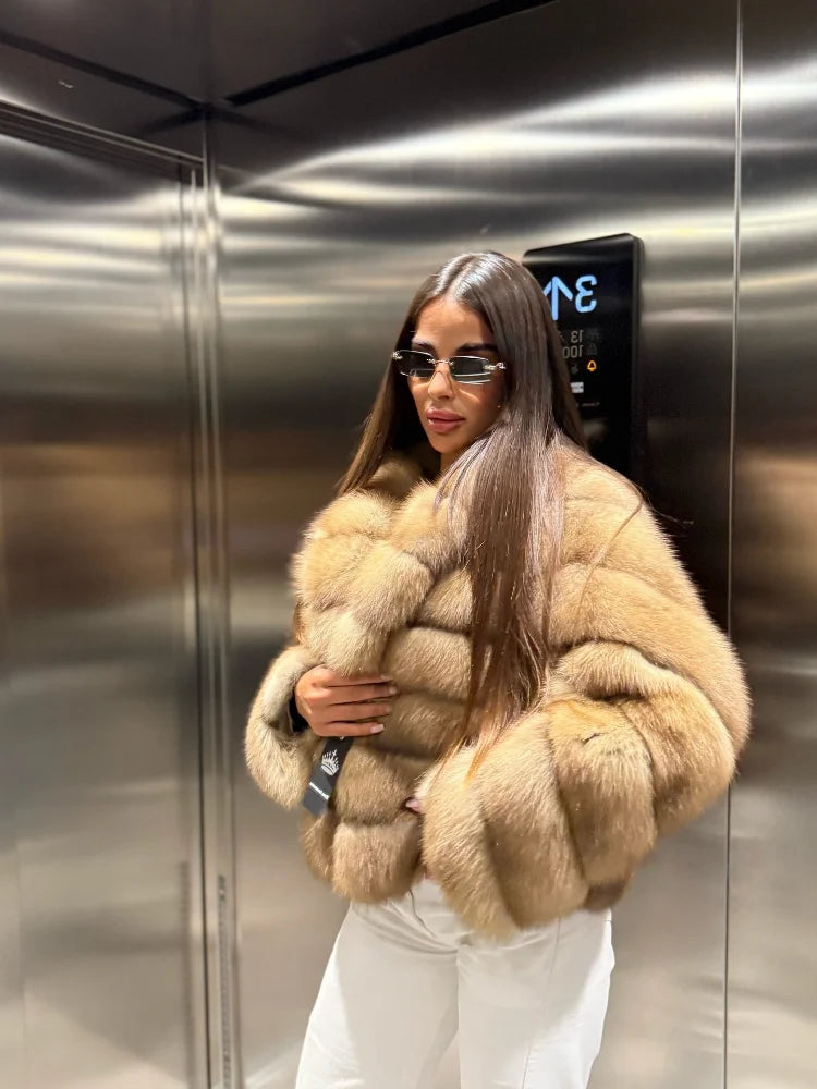 Women Patchwork Faux Fur Coat Elegant Contrast Full Sleeve Lapel Loose Long Staple Plush Jacket Winter High Street Outerwears