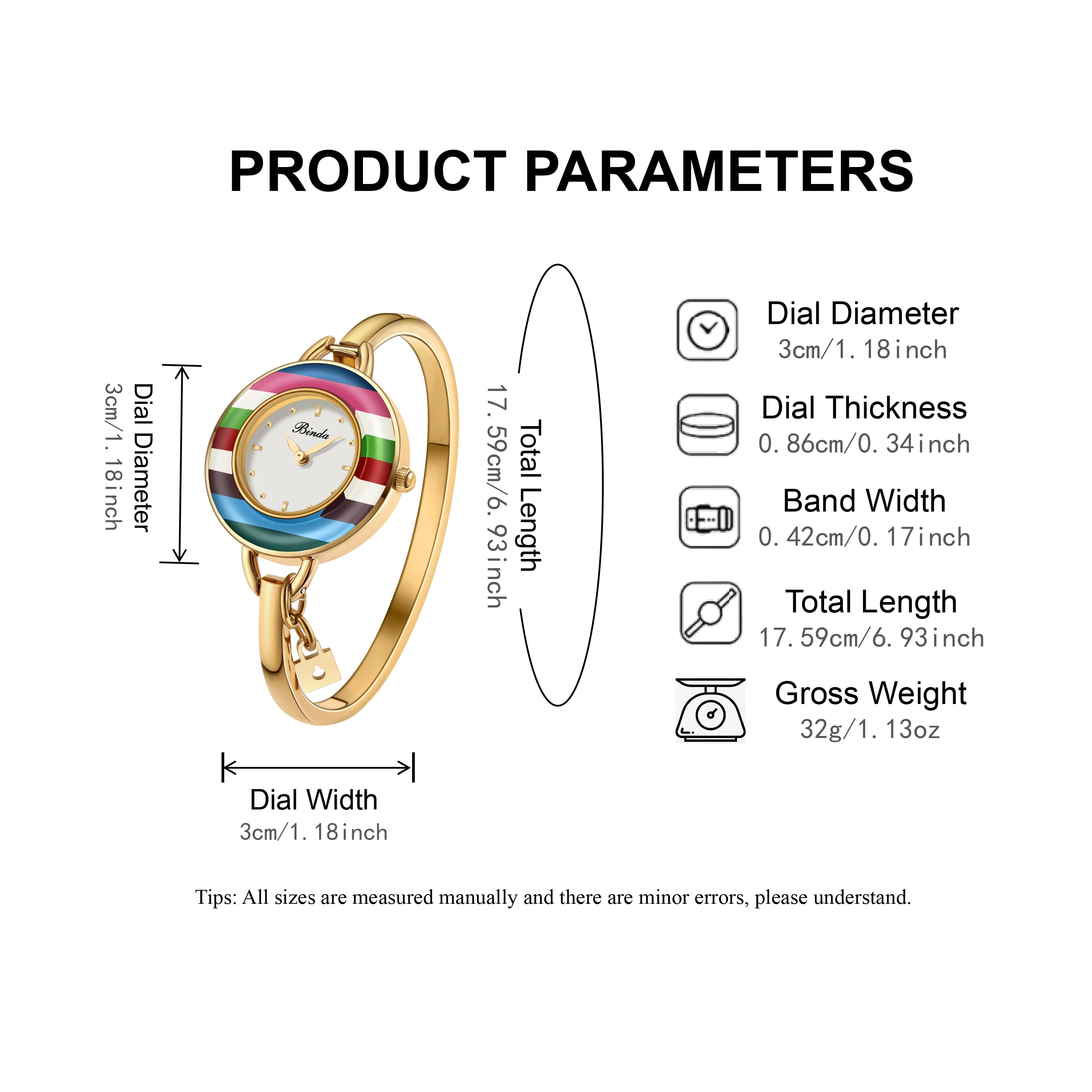 Watch – Quartz Movement – Stainless Steel Band – Rainbow Gold | KIMLUD