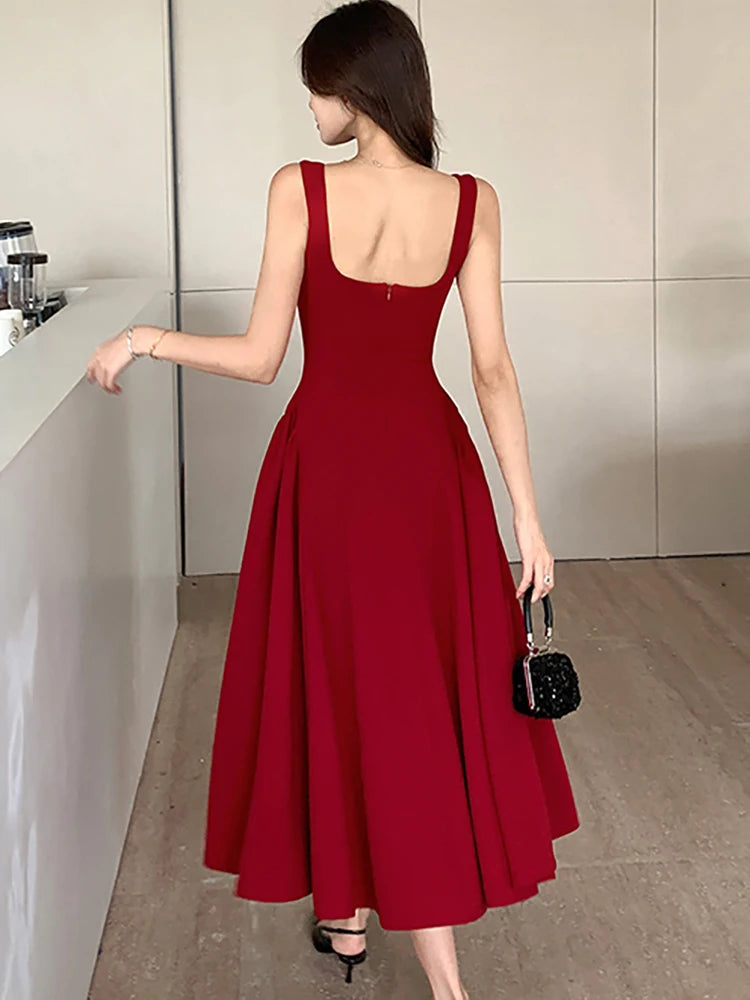Square-Collar Bodycon Midi Dress Long — White | KIMLUD