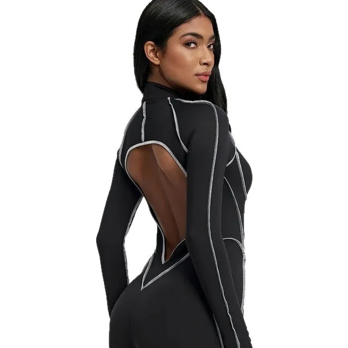 Jumpsuit – Zip Front Long Sleeve – Open Back Slim Fit | KIMLUD
