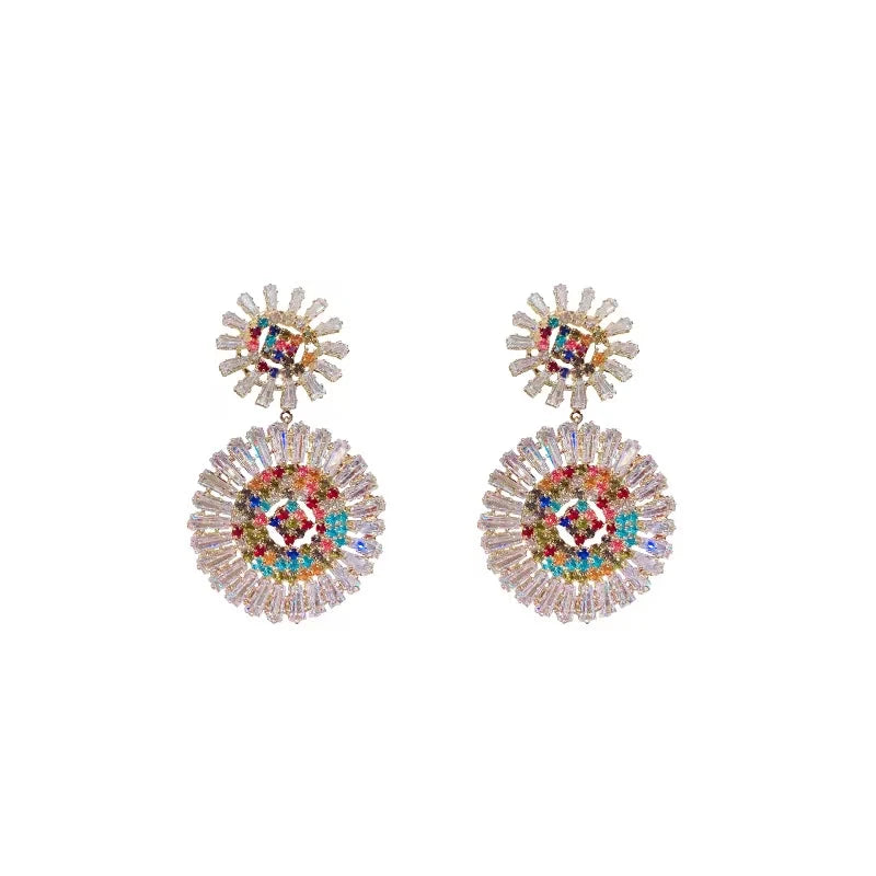 Chrysanthemum Flower Zircon Earrings Square Sugar Copper Plated Design Luxury Embossed Artificial Shell Beads Flower Earrings