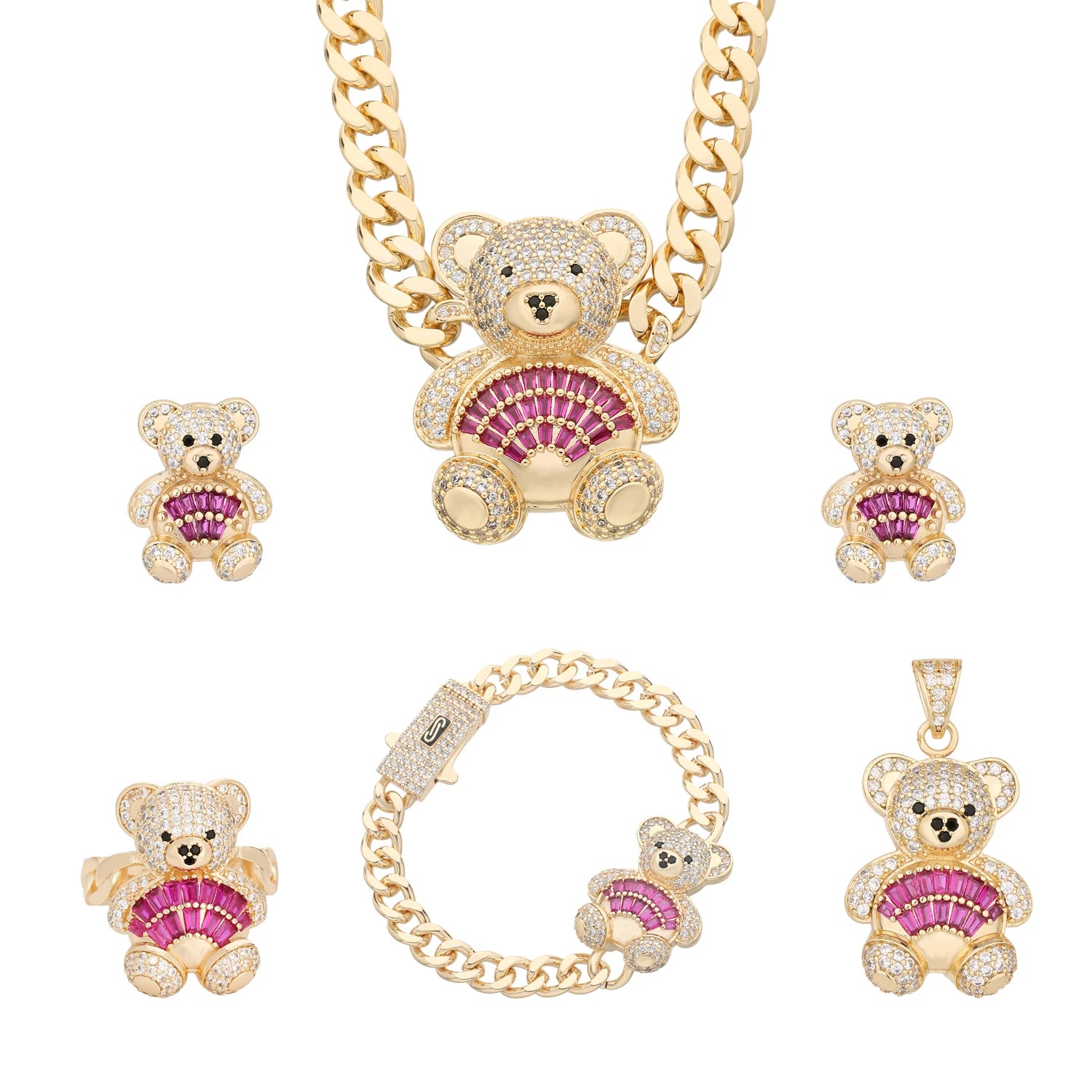 Gold Plated Diamond Bracelet Earrings Set — Gold | KIMLUD