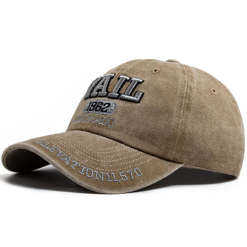 Cotton Baseball Cap VAIL Letter Embroidered — Black | KIMLUD