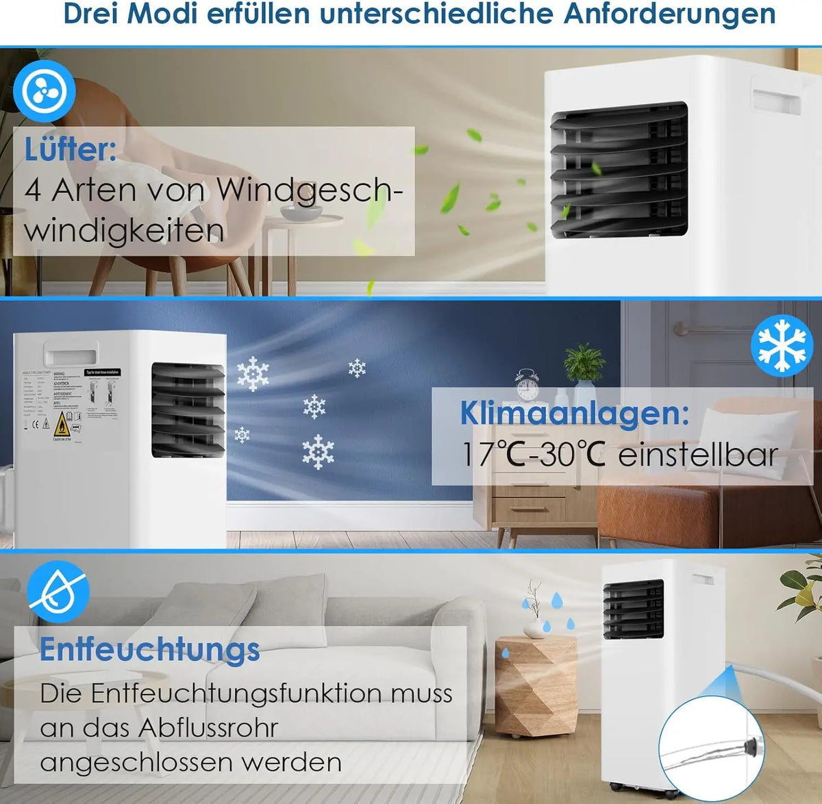 Portable Air Conditioner 9000 BTU Per Hour Dehumidifying — White | KIMLUD