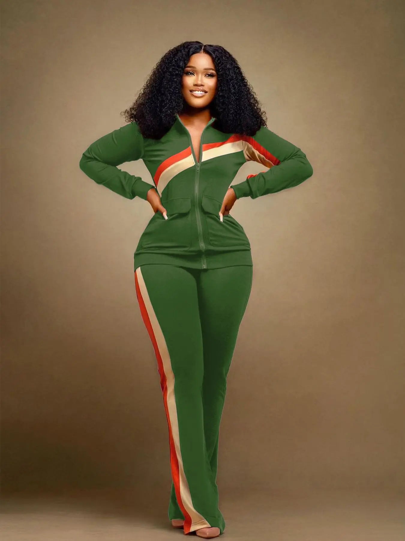 Casual Spor Women's Faion Set TW52 Long Sve Polyester Pants Striped Patchwork Independent Station Cross-Border