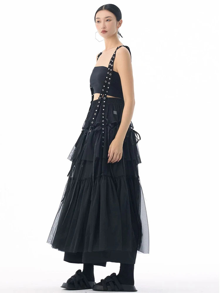 Midi Skirt - High Elastic Waist - Cotton Polyester - Coffee | KIMLUD
