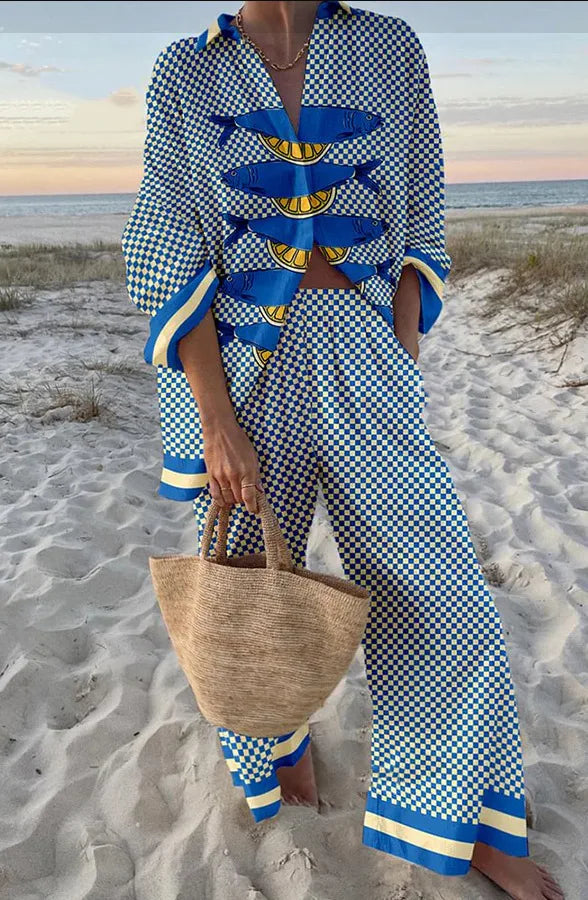 Two-Piece Set – Boho Beach Print – Loose Silhouette | KIMLUD