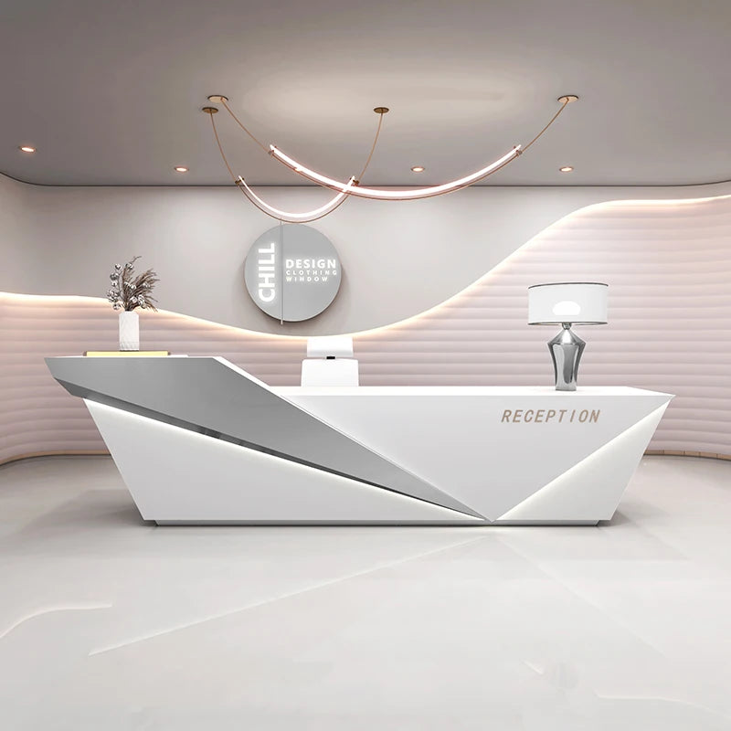 Sculpted Marble Reception Desk With Integrated Storage — Charcoal | KIMLUD