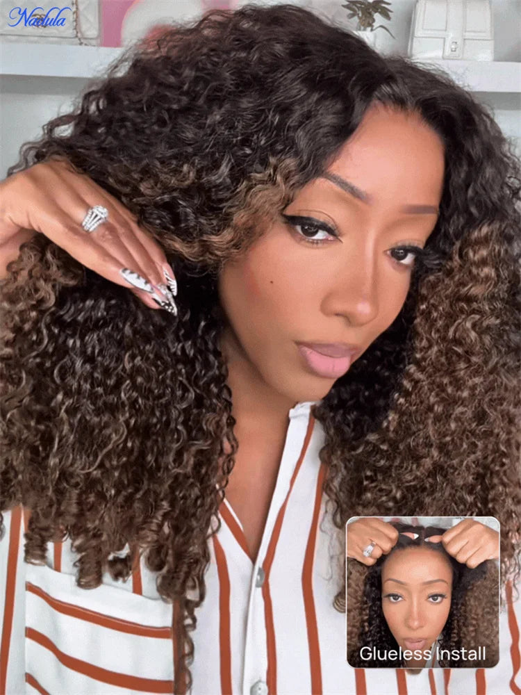 Wig – Glueless Curly Wig – 100% Human Hair – Chestnut Ombre | KIMLUD