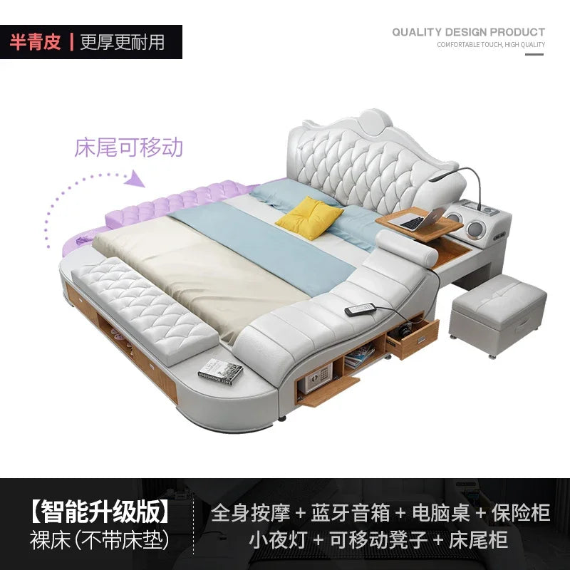 Solid Wood Headboard Storage Bed With Drawers — Ivory White | KIMLUD
