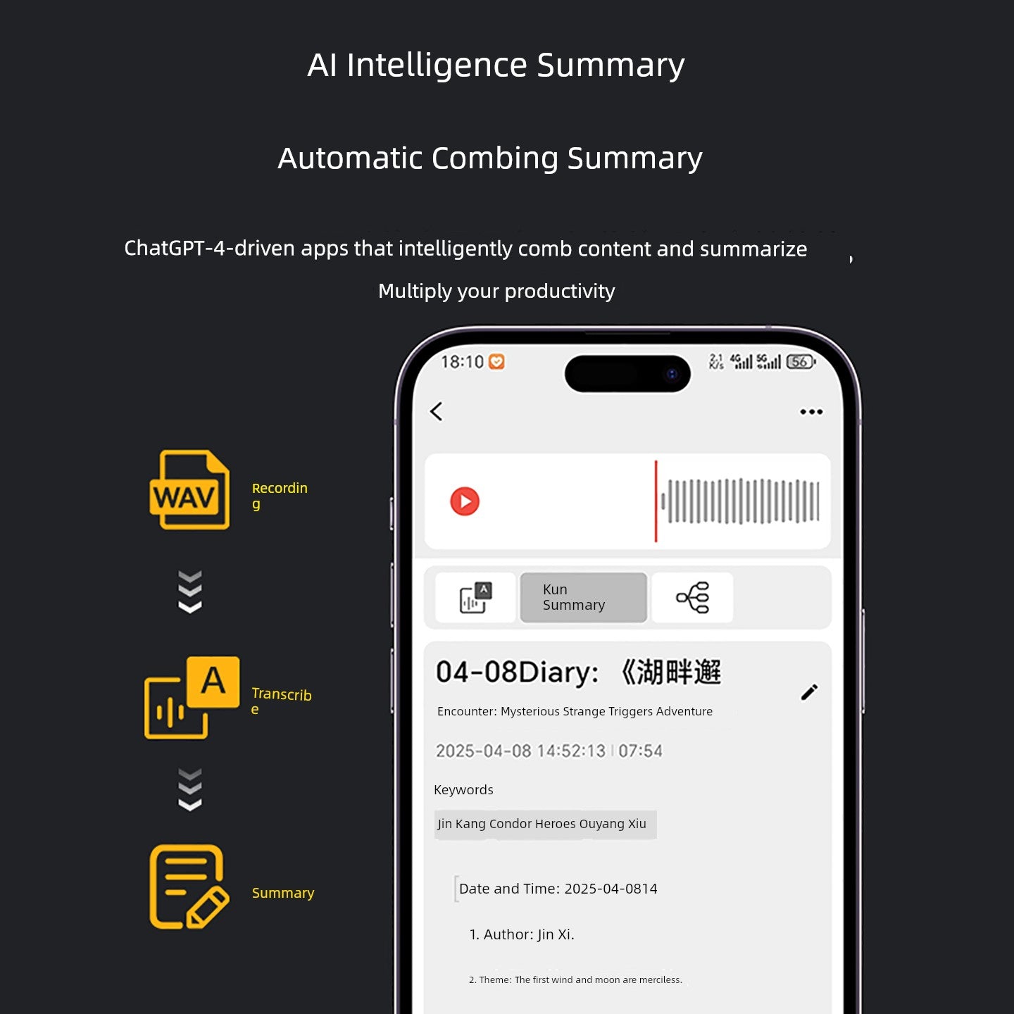 KIMLUD, AI intelligent recording pen voice to text small portable recording Handy Gadget translation APP real-time Bluetooth meeting record, KIMLUD Womens Clothes