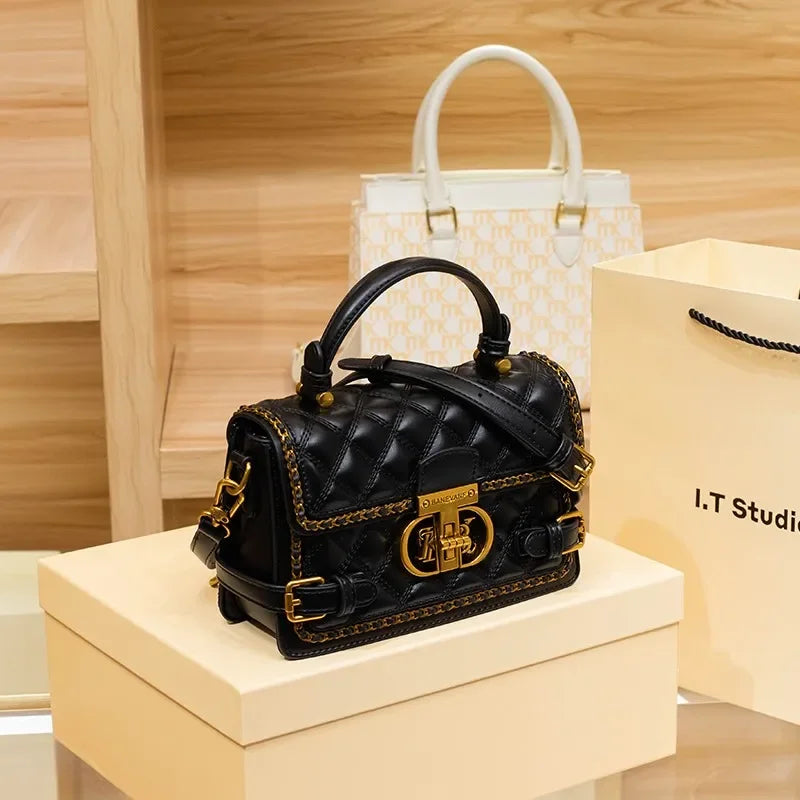 PVC Crossbody Mini Square Bag Leather Look — Black | KIMLUD