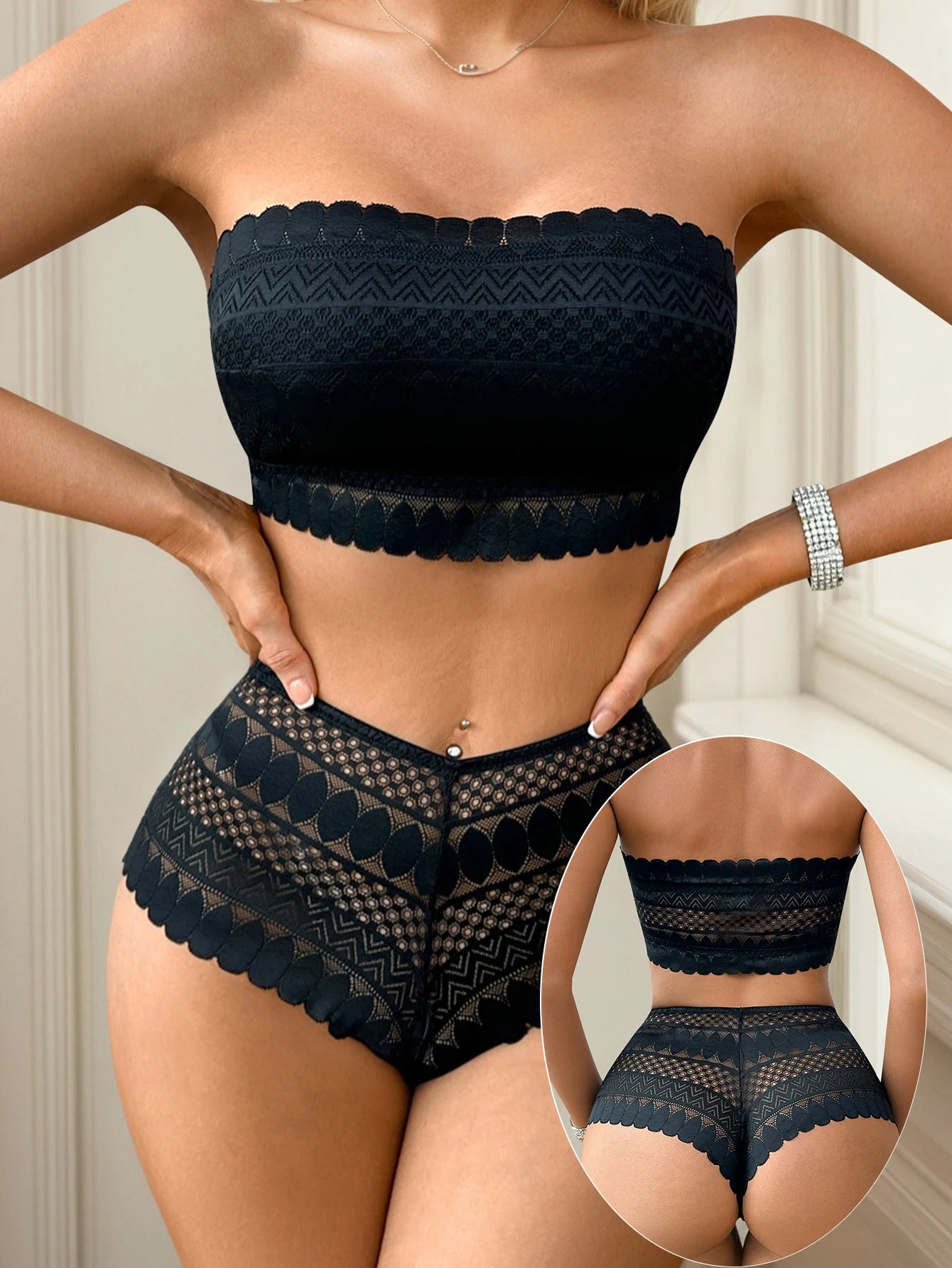 New product: Blue no steel ring strapless lace 2-piece party beach women's underwear set that can be worn outside J3440