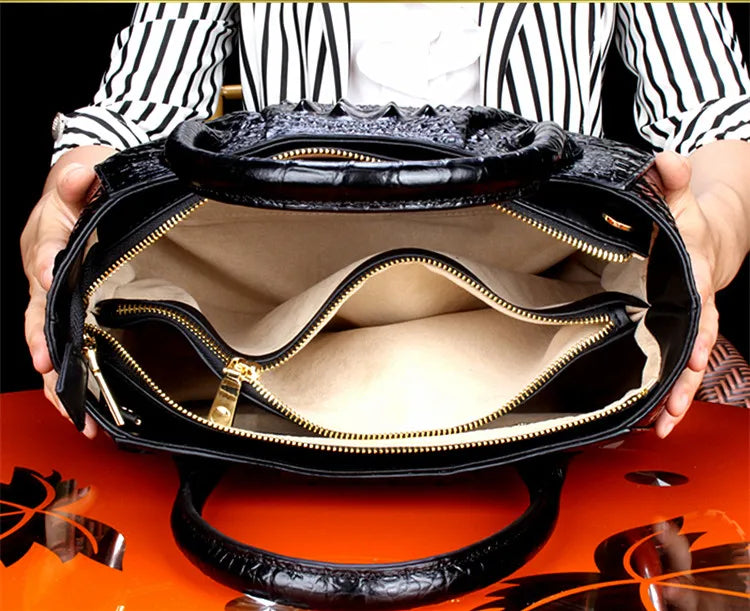 New Crocodile Leather Women's Handbags Genuine Leather Female Portable Shoulder Messenger Bag Fashion Brand Red Tote Bags