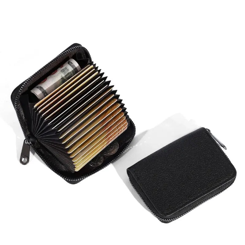 PU Card Holder Anti Demagnetization Wallet Zipper Coin Pouch — Black | KIMLUD
