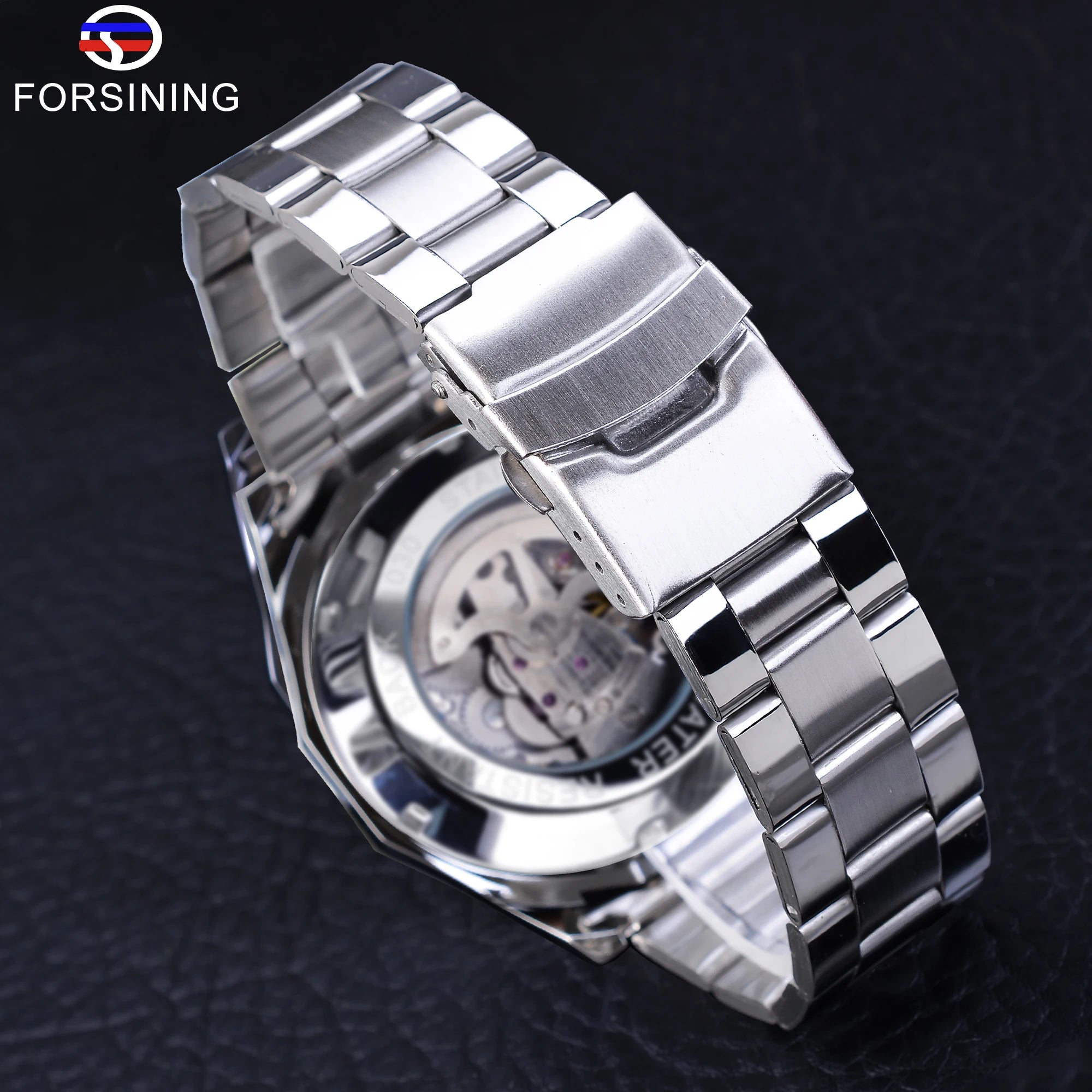 Forsining 2025 Stainless Steel Waterproof Mens Skeleton Watches Top Brand Luxury Transparent Mechanical Sport Male Wrist Watches