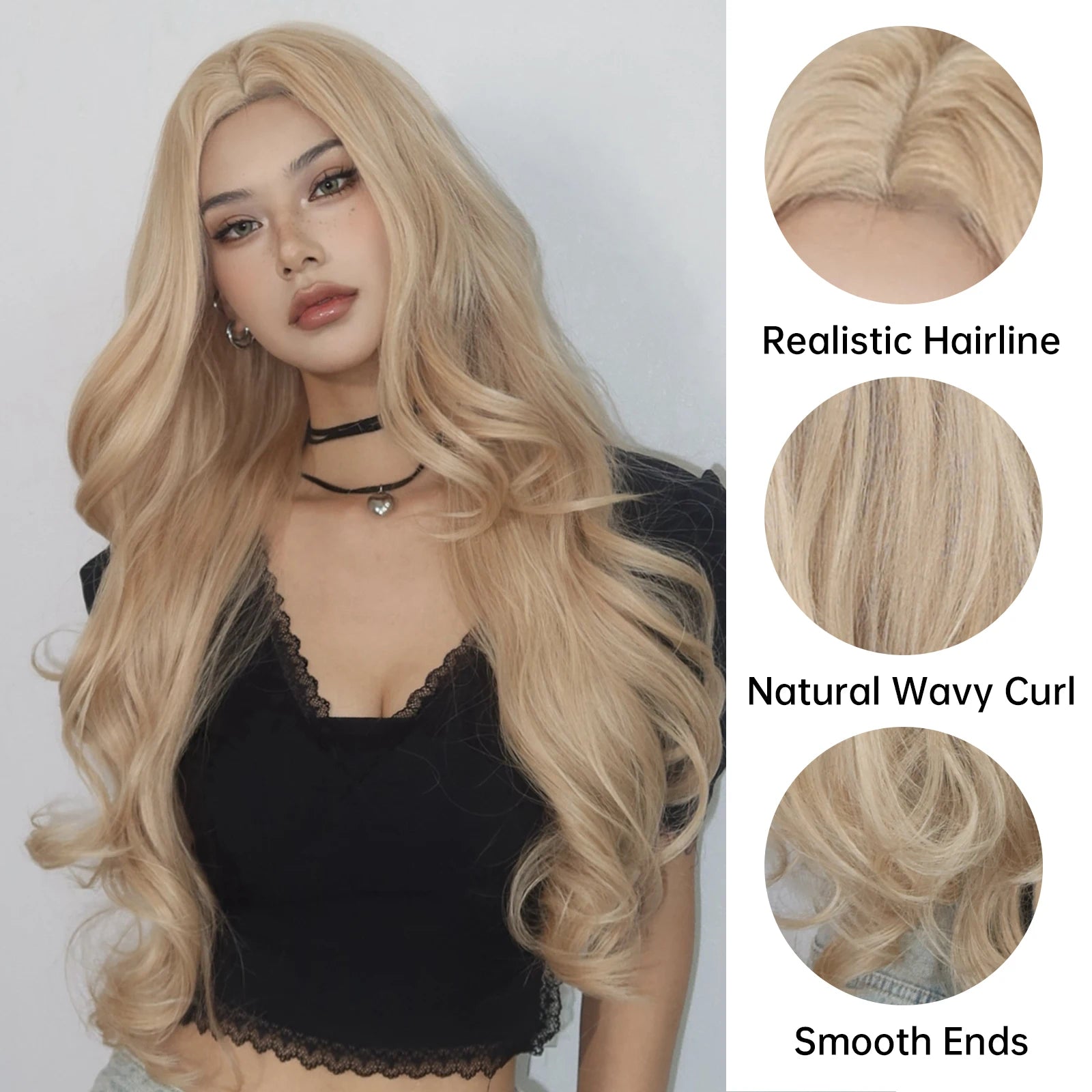Long Body Wave Blonde Wigs Transparent Lace Frontal Synthetic Wig Middle Part Hair Light Golden Wig for White Women Dairly Party