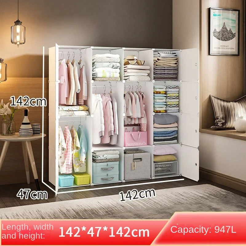 Plastic Wardrobe Collapsible with Large Space — White | KIMLUD