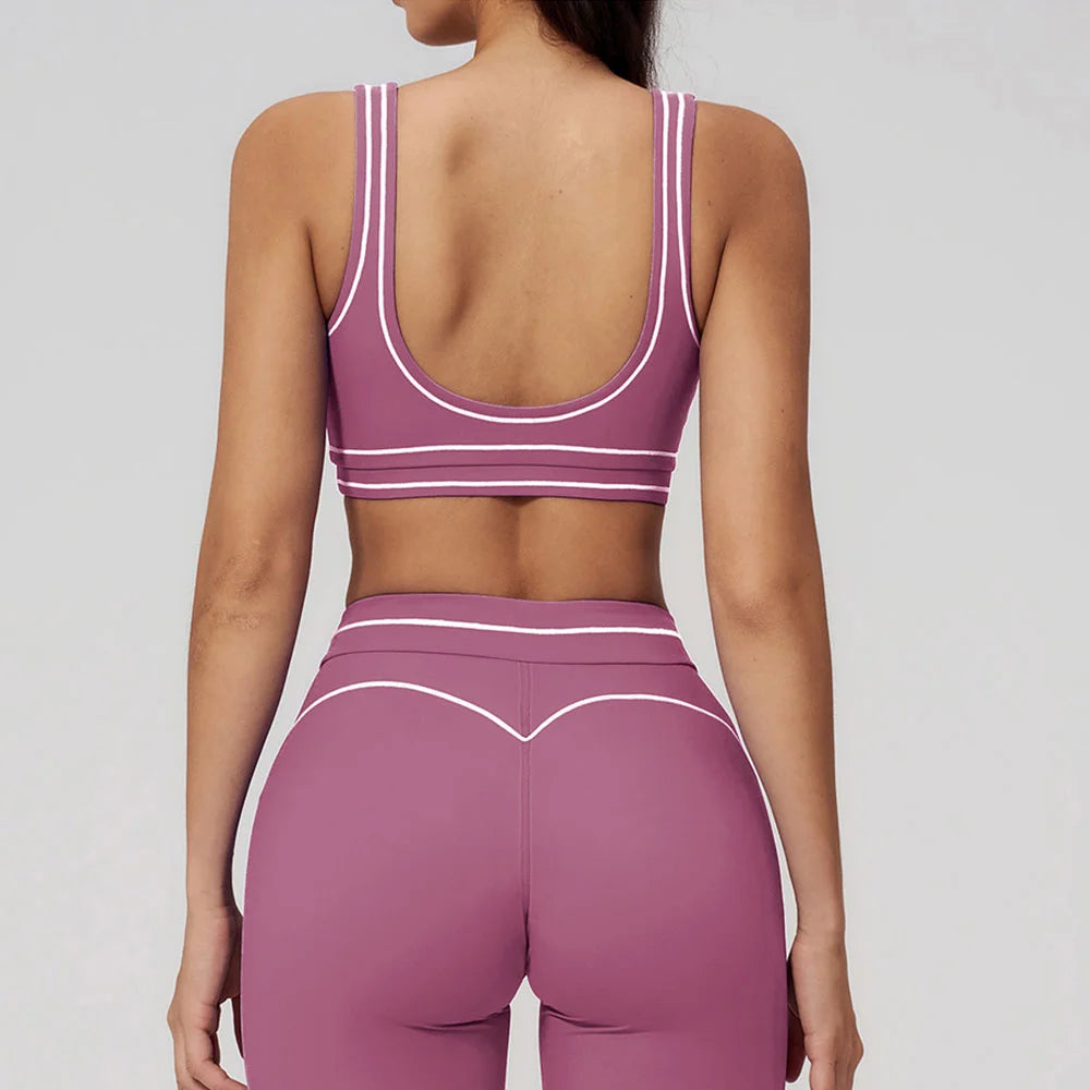 Knit Yoga Sports Bra Backless Breathable Elastic Support For Running And Workout — Mauve | KIMLUD