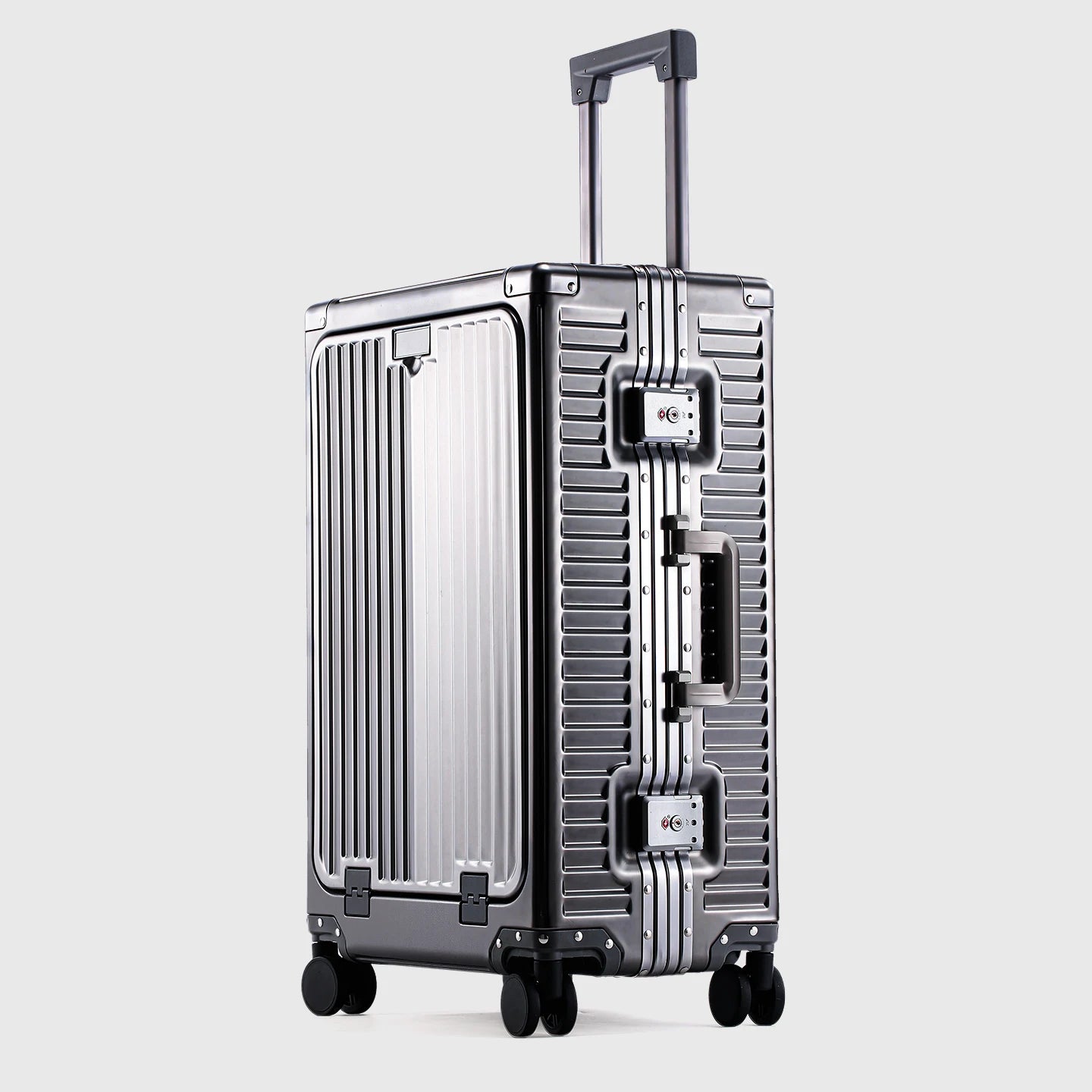 SUSHIMU 20-inch all-aluminum-magnesium alloy luggage with front opening, trolley suitcase, carry-on suitcase, metal travel