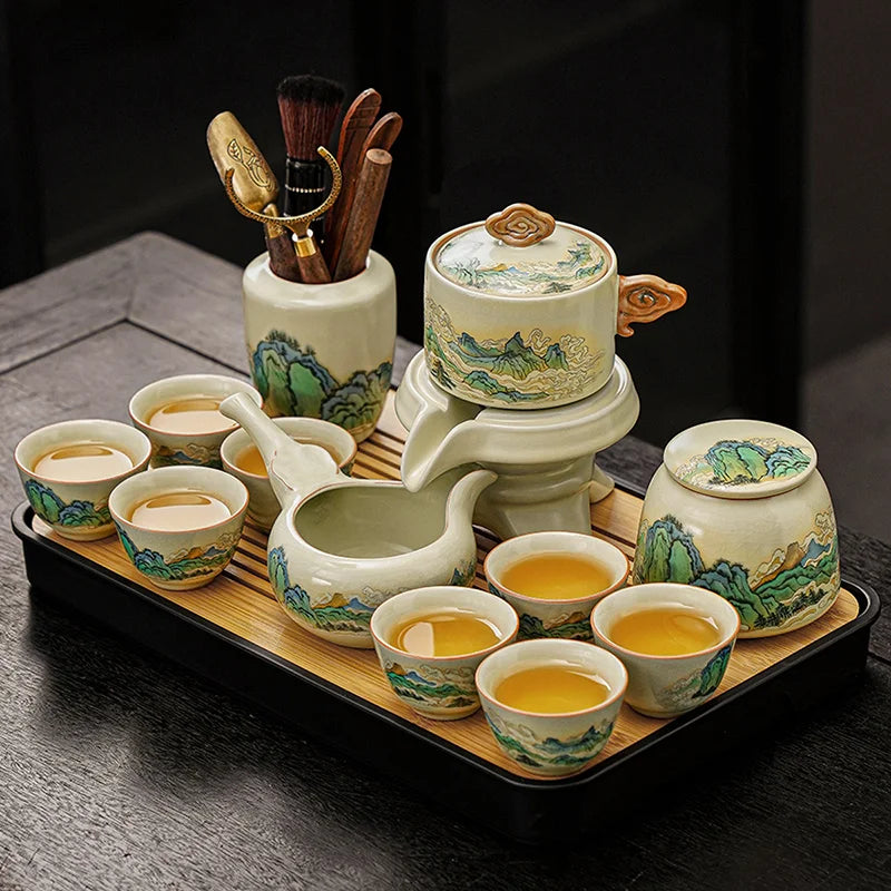 Porcelain Tea Set Infuser Kung Fu Style Mountain — Ivory-Cream | KIMLUD